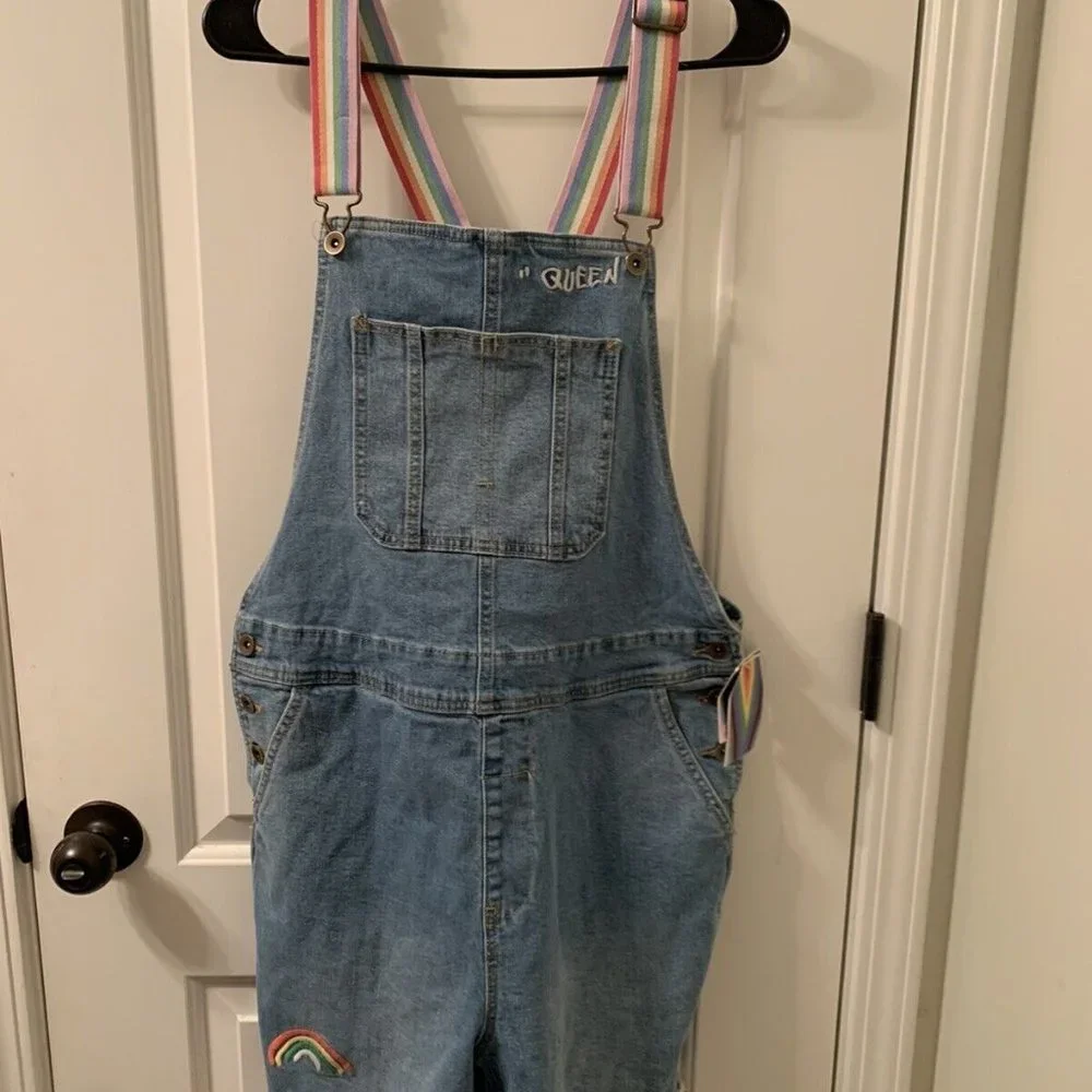 Take Pride Denim Overalls Shortalls Rainbow Straps